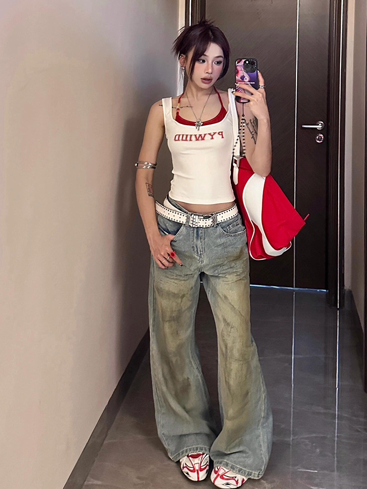 Spicy Girl Sleeveless Summer Tank Top - Color-Blocking, Waist-Cinching, Slim Fit, American Style, Y2K Inspired Spicy Girl Sleeveless Summer Tank Top - Color-Blocking, Waist-Cinching, Slim Fit, American Style, Y2K Inspired