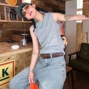 Spicy Girl Tank Top - American Style Knitted Sleeveless T-Shirt with Letter Embroidery - Summer Basic Street Fashion