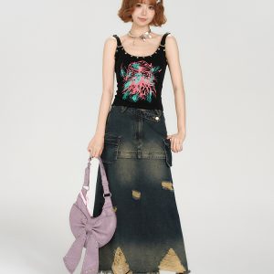 Spicy Girl Tank Top for Women - American Style Sleeveless Summer Top with Fitted Design and Studded Details