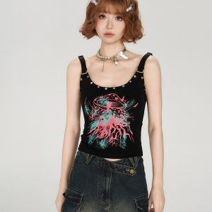Spicy Girl Tank Top for Women - American Style Sleeveless Summer Top with Fitted Design and Studded Details