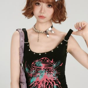 Spicy Girl Tank Top for Women - American Style Sleeveless Summer Top with Fitted Design and Studded Details