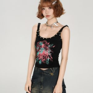 Spicy Girl Tank Top for Women - American Style Sleeveless Summer Top with Fitted Design and Studded Details
