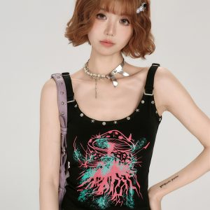 Spicy Girl Tank Top for Women - American Style Sleeveless Summer Top with Fitted Design and Studded Details