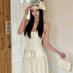 Spliced Camisole Dress for Women - Elegant Spring Tulle Dress with Mixed Fabric Waistband, Cool Feel, Perfect for Y2K and Chic Styles