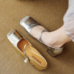 Spliced Sheepskin High Heeled Chunky Mary Jane Shoes for Women - Square Toe, Plus Size, Spring Summer 2025 Fashion