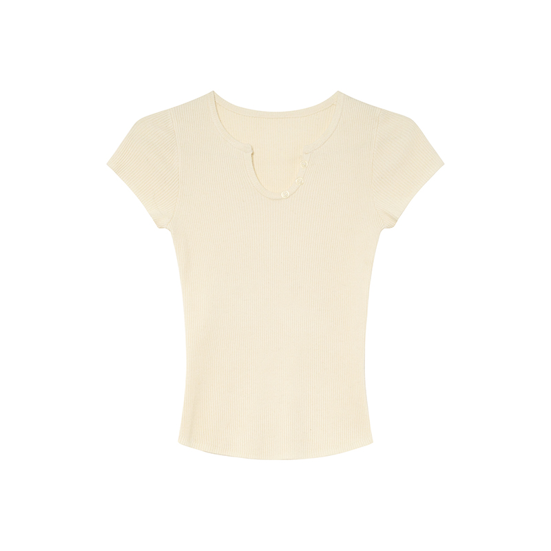 Split Hem Small Round Neck Knitted Short Sleeve T-Shirt for Women - Summer 2025 Niche Slim Fit Top, Perfect for 90s and Y2K Styles