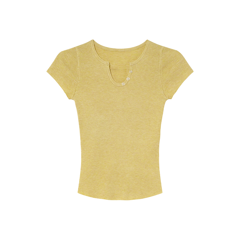 Split Hem Small Round Neck Knitted Short Sleeve T-Shirt for Women - Summer 2025 Niche Slim Fit Top, Perfect for 90s and Y2K Styles Split Hem Small Round Neck Knitted Short Sleeve T-Shirt for Women - Summer 2025 Niche Slim Fit Top, Perfect for 90s and Y2K Styles