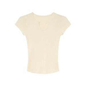 Split Hem Small Round Neck Knitted Short Sleeve T-Shirt for Women - Summer 2025 Niche Slim Fit Top, Perfect for 90s and Y2K Styles