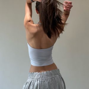 Spoon-Shaped Round Neck Semi-Backless Vest - Basic Hacker Comfort Zone Waist-Defining Top for Y2K and Korean Style Fashion