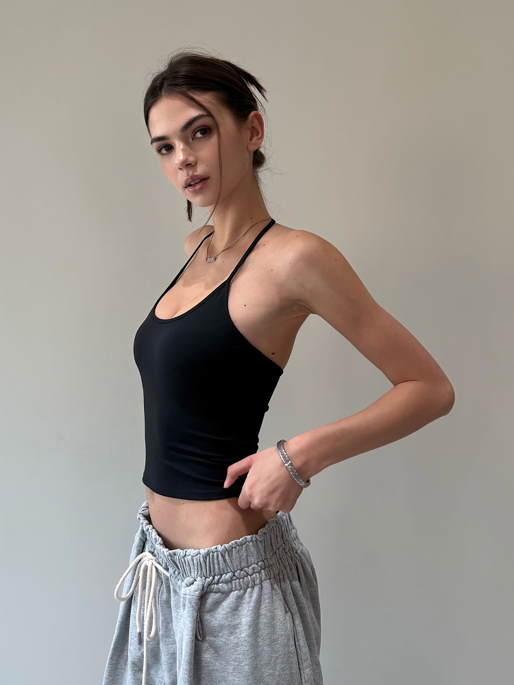 Spoon-Shaped Round Neck Semi-Backless Vest - Basic Hacker Comfort Zone Waist-Defining Top for Y2K and Korean Style Fashion Spoon-Shaped Round Neck Semi-Backless Vest - Basic Hacker Comfort Zone Waist-Defining Top for Y2K and Korean Style Fashion