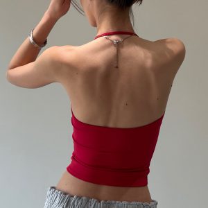 Spoon-Shaped Round Neck Semi-Backless Vest - Basic Hacker Comfort Zone Waist-Defining Top for Y2K and Korean Style Fashion