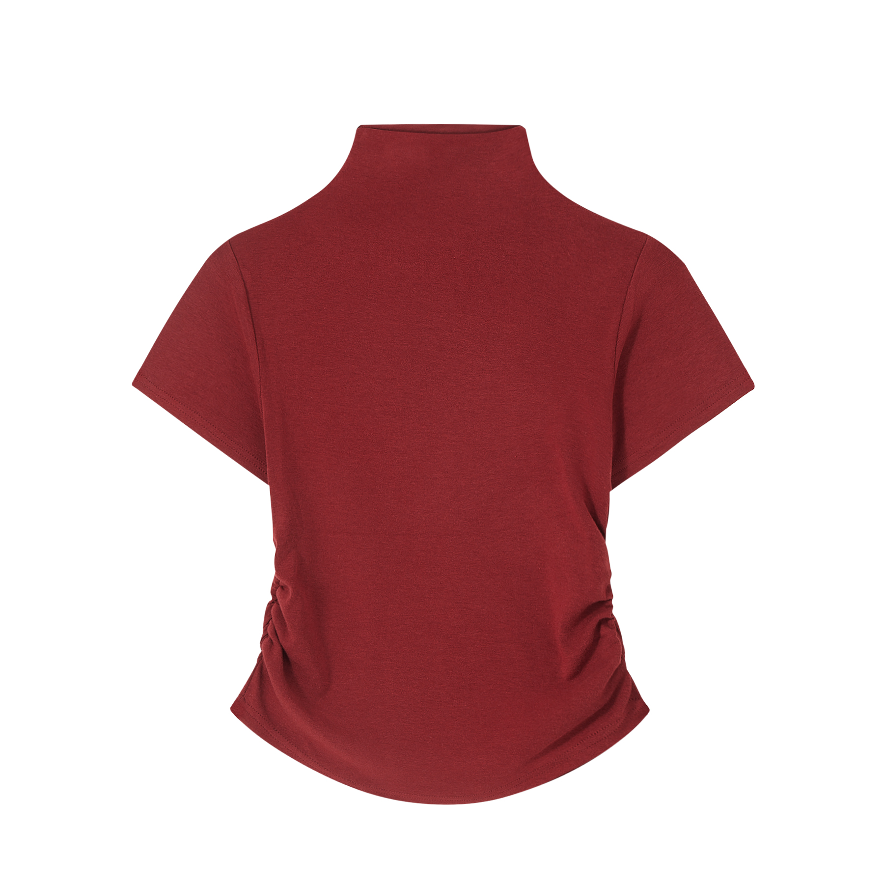 Spring 2025 Women's Red T-shirt, Half High Neck Base Layer Outerwear, Korean Style Fashion Top