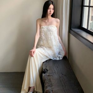 Spring Ode 3D Rose Embroidery Floral Sequin Strapless A-Line Mermaid Dress with Tulle Set - Perfect for Weddings and Parties