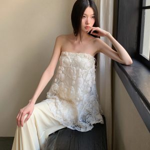 Spring Ode 3D Rose Embroidery Floral Sequin Strapless A-Line Mermaid Dress with Tulle Set - Perfect for Weddings and Parties