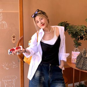 Spring Versatile Slimming Long Sleeve Shirt for Women with Unique Design - Trendy 90s Inspired Fashion Top