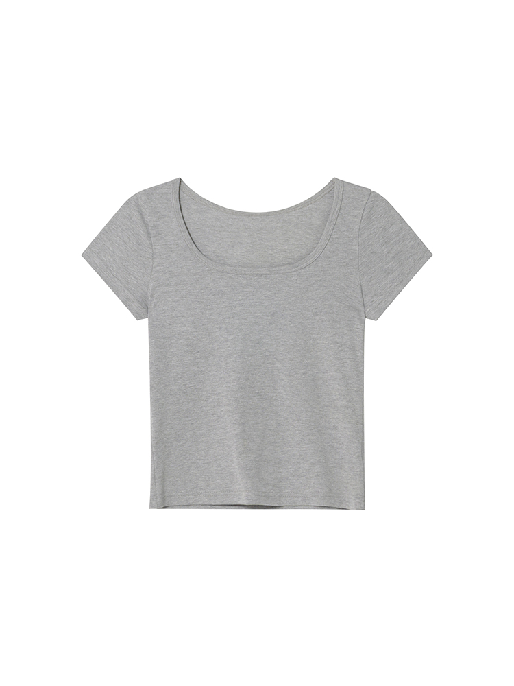 Square Neck Fitted Short Sleeve T-Shirt for Women - Solid Color Slim Fit Summer 2025 Top, Flattering Shoulder Style Square Neck Fitted Short Sleeve T-Shirt for Women - Solid Color Slim Fit Summer 2025 Top, Flattering Shoulder Style