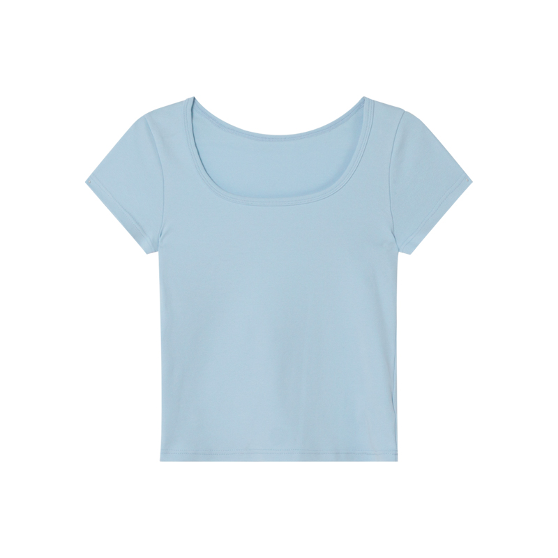 Square Neck Fitted Short Sleeve T-Shirt for Women - Solid Color Slim Fit Summer 2025 Top, Flattering Shoulder Style