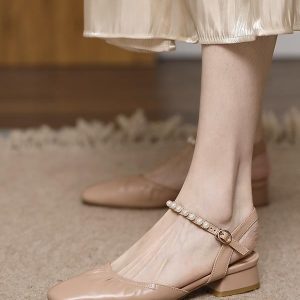 Square-Toed Pleated Chunky Heel Flat Sandals - Closed Toe One Strap Grandma Style, Italian Corso Venezia Inspired