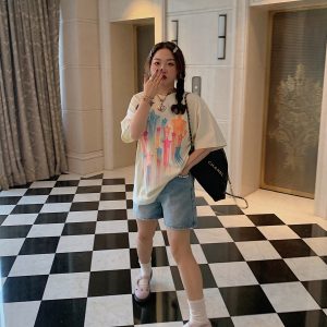 Star Print Short Sleeve T-Shirt for Women, Plus Size Round Neck Summer Top, Trendy Niche Design, Perfect for Dopamine Dressing