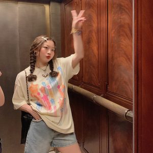 Star Print Short Sleeve T-Shirt for Women, Plus Size Round Neck Summer Top, Trendy Niche Design, Perfect for Dopamine Dressing