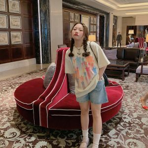 Star Print Short Sleeve T-Shirt for Women, Plus Size Round Neck Summer Top, Trendy Niche Design, Perfect for Dopamine Dressing