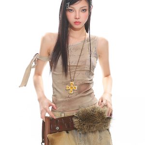 Strap Tank Top Tie-Dye Print American Vintage Grunge Retro Style Hot Girl Vest for Y2K and 90s Fashion