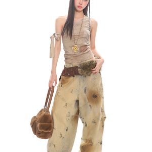 Strap Tank Top Tie-Dye Print American Vintage Grunge Retro Style Hot Girl Vest for Y2K and 90s Fashion