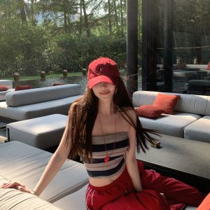 Strapless Color-Blocked Striped Knitted Crop Top - Summer Fashion Essential for Y2K and 90s Style Outer Wear