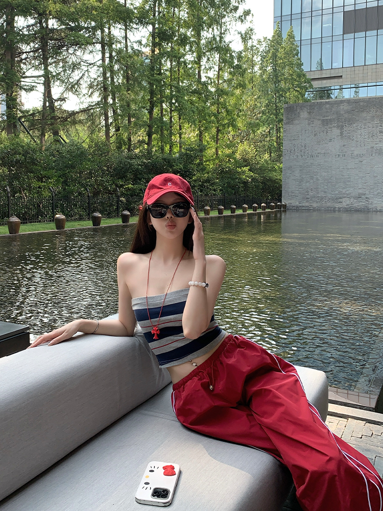 Strapless Color-Blocked Striped Knitted Crop Top - Summer Fashion Essential for Y2K and 90s Style Outer Wear Strapless Color-Blocked Striped Knitted Crop Top - Summer Fashion Essential for Y2K and 90s Style Outer Wear