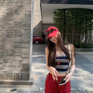 Strapless Color-Blocked Striped Knitted Crop Top - Summer Fashion Essential for Y2K and 90s Style Outer Wear