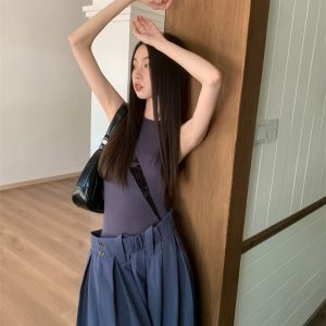 Striped High-Low Fake Two-Piece Dress - Slimming Waist Summer Vest for Women - Trendy Y2K Style