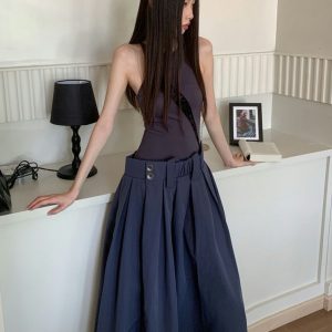 Striped High-Low Fake Two-Piece Dress - Slimming Waist Summer Vest for Women - Trendy Y2K Style