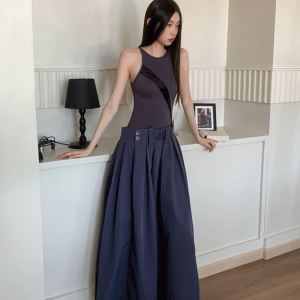 Striped High-Low Fake Two-Piece Dress - Slimming Waist Summer Vest for Women - Trendy Y2K Style