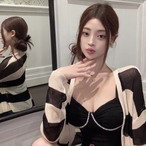 Striped Hollow-Out Cardigan Sweater in Pure Desire Style - Knit Fashion for Y2K and 90s Inspired Looks