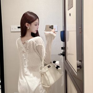 Striped Knitted Sun Protection Cardigan with Lace Design and Heavy Work – Stylish Summer Layering Essential