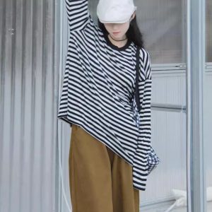 Striped Long-Sleeve Lightweight T-Shirt for Women - Summer Style, Loose-Fitting, Breathable Base Layer, Versatile Casual Top