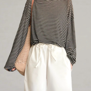 Striped Long-Sleeve Lightweight T-Shirt for Women - Summer Style, Loose-Fitting, Breathable Base Layer, Versatile Casual Top