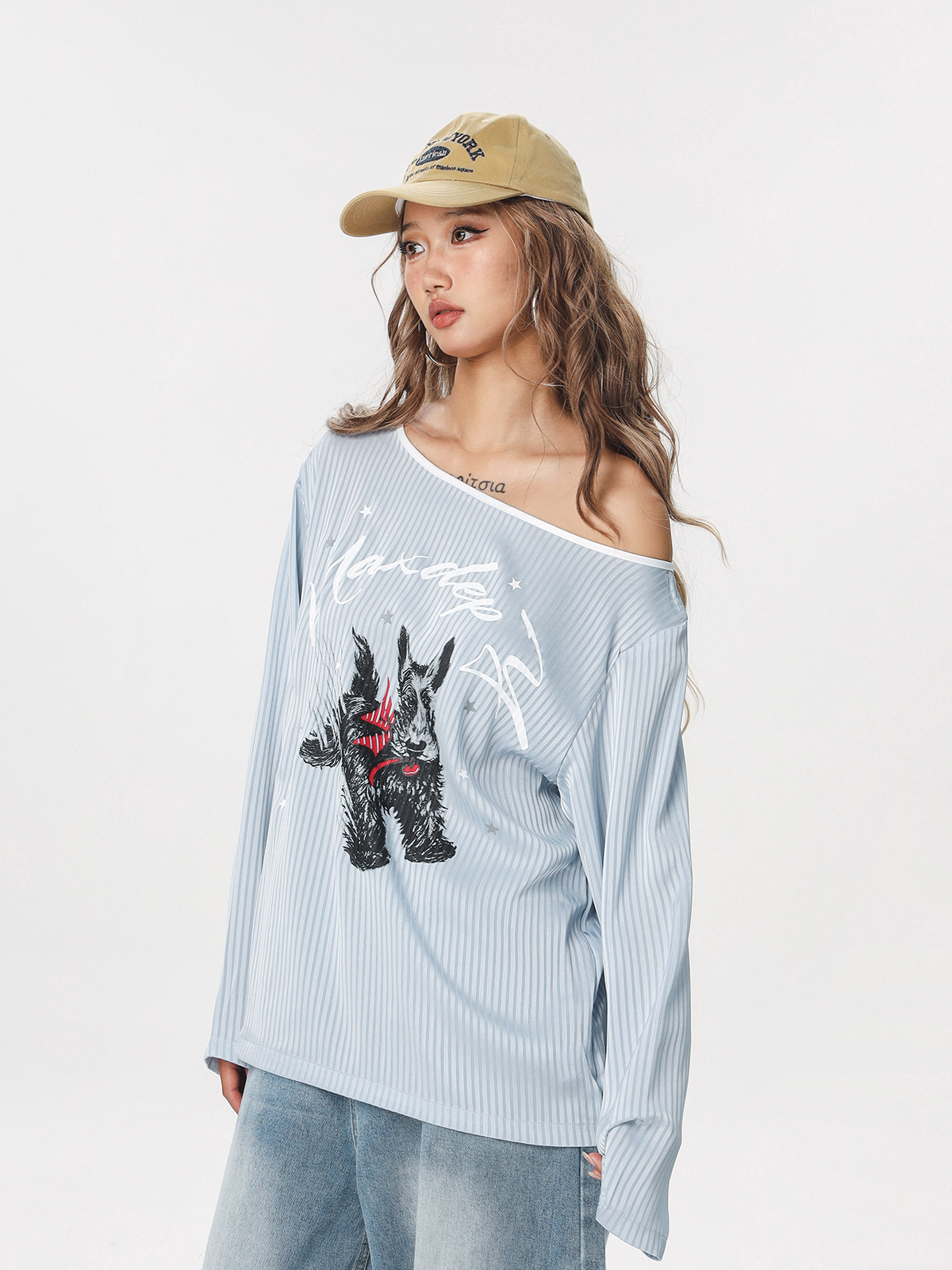 Striped Long Sleeve Off-Shoulder T-Shirt for Women - American Style Cool Thin Sun Protection Cover-Up - Trendy Hot Girl Top Striped Long Sleeve Off-Shoulder T-Shirt for Women - American Style Cool Thin Sun Protection Cover-Up - Trendy Hot Girl Top