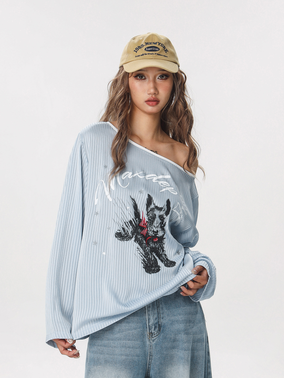 Striped Long Sleeve Off-Shoulder T-Shirt for Women - American Style Cool Thin Sun Protection Cover-Up - Trendy Hot Girl Top Striped Long Sleeve Off-Shoulder T-Shirt for Women - American Style Cool Thin Sun Protection Cover-Up - Trendy Hot Girl Top