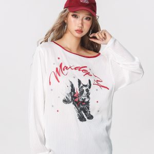 Striped Long Sleeve Off-Shoulder T-Shirt for Women - American Style Cool Thin Sun Protection Cover-Up - Trendy Hot Girl Top