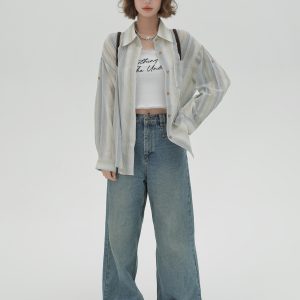 Striped Long Sleeve Shirt for Women - Color-Blocking Loose Sun-Protective Jacket Top for Spring & Autumn, Versatile Fashion Essential