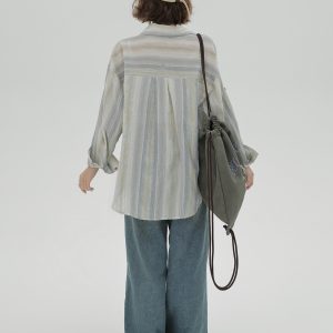 Striped Long Sleeve Shirt for Women - Color-Blocking Loose Sun-Protective Jacket Top for Spring & Autumn, Versatile Fashion Essential