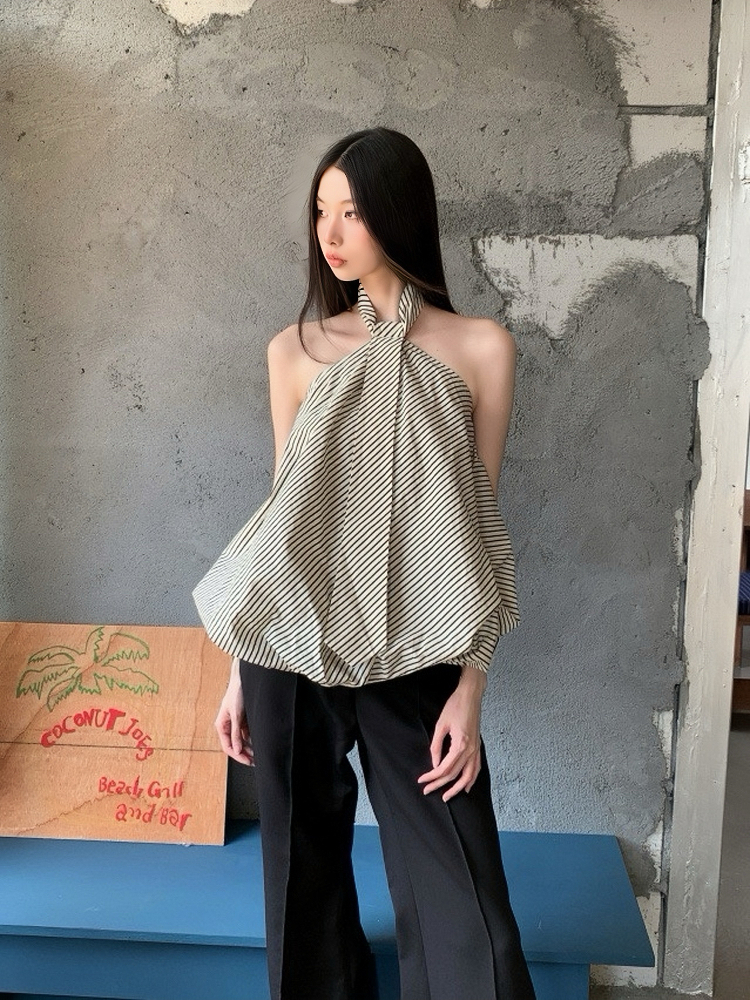 Striped Neck Tie Cloud Camisole - Summer Design, Trendy Niche Style, Perfect for Y2K and 90s Inspired Fashion Striped Neck Tie Cloud Camisole - Summer Design, Trendy Niche Style, Perfect for Y2K and 90s Inspired Fashion