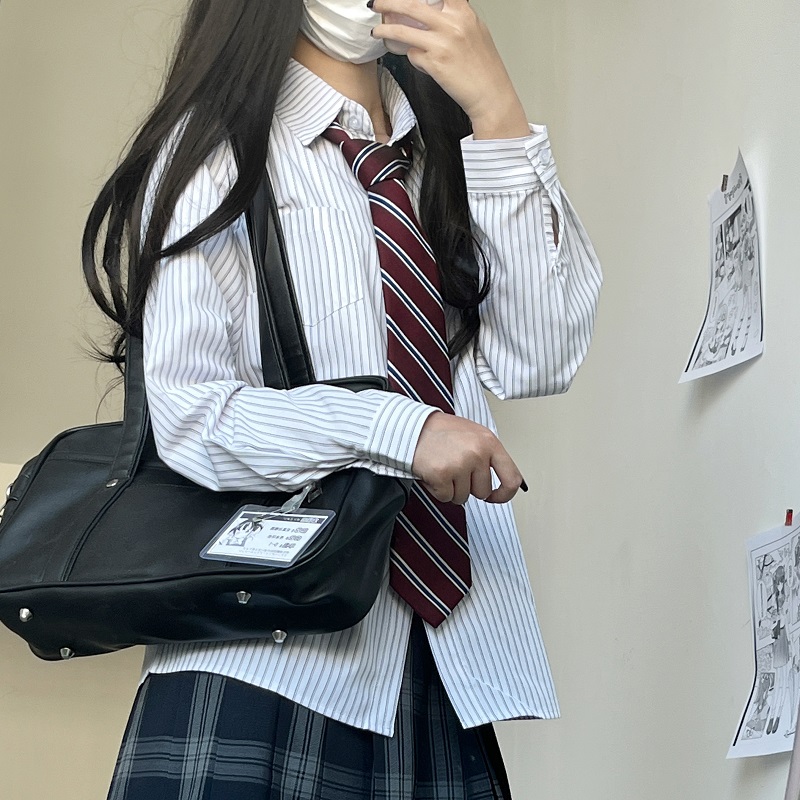 Striped Short-Sleeve Japanese College-Style White Shirt - Loose High-End Summer Top for Women - Trendy Casual Wear Striped Short-Sleeve Japanese College-Style White Shirt - Loose High-End Summer Top for Women - Trendy Casual Wear