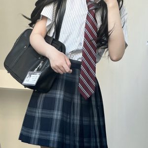 Striped Short-Sleeve Japanese College-Style White Shirt - Loose High-End Summer Top for Women - Trendy Casual Wear