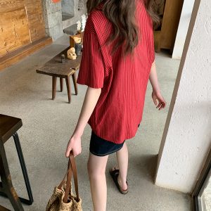 Striped Short-Sleeve Shirt for Women - Loose-Fitting Summer Blouse, Stylish 2025 Niche Design, Trendy Casual Top