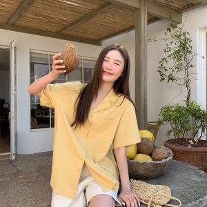 Striped Short-Sleeve Shirt for Women - Loose-Fitting Summer Blouse, Stylish 2025 Niche Design, Trendy Casual Top