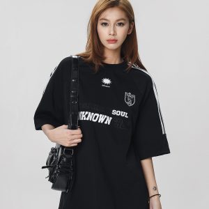 Striped Short Sleeve T-Shirt for Women - Casual American Sports Style, Loose Fit Summer Top for Couples