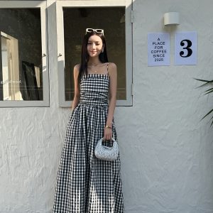 Striped Strapless Off-Shoulder Vacation Dress - Lightweight A-Line Long Dress with Black and White Vertical Stripes, Summer Style