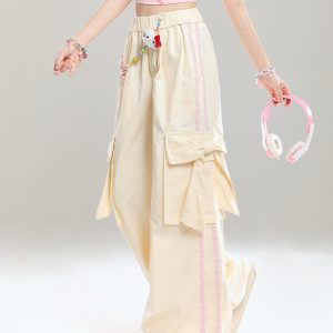 Stylish Butterfly Knot Casual Pants for Girls - Summer Loose Wide-Leg Trousers, Straight-Leg Draping Floor-Length Fashion Pants